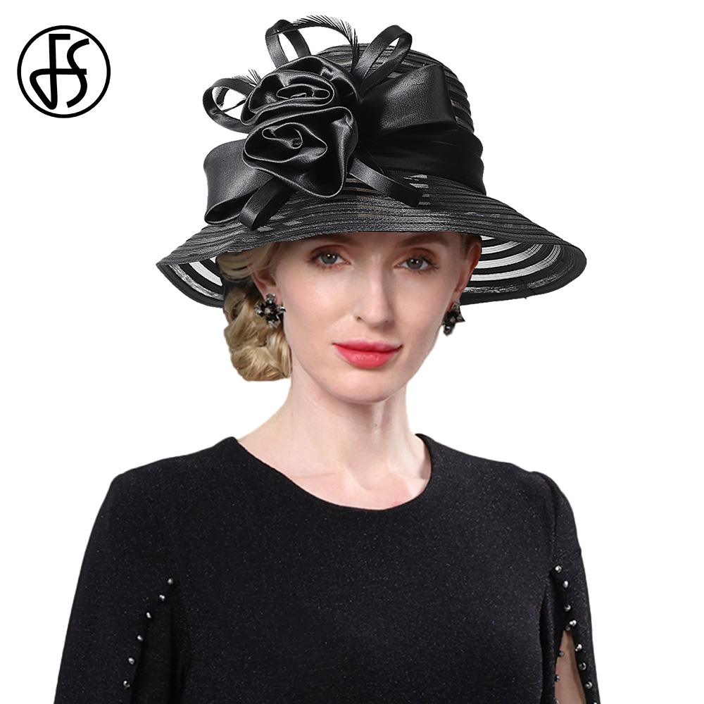 Hat Floppy Wide - หมวกแฟชั่น FS สีดำแดง ทรงฟลอปปี้ ผ้าออร์แกนซ่า สำหรับฤดูร้อน
